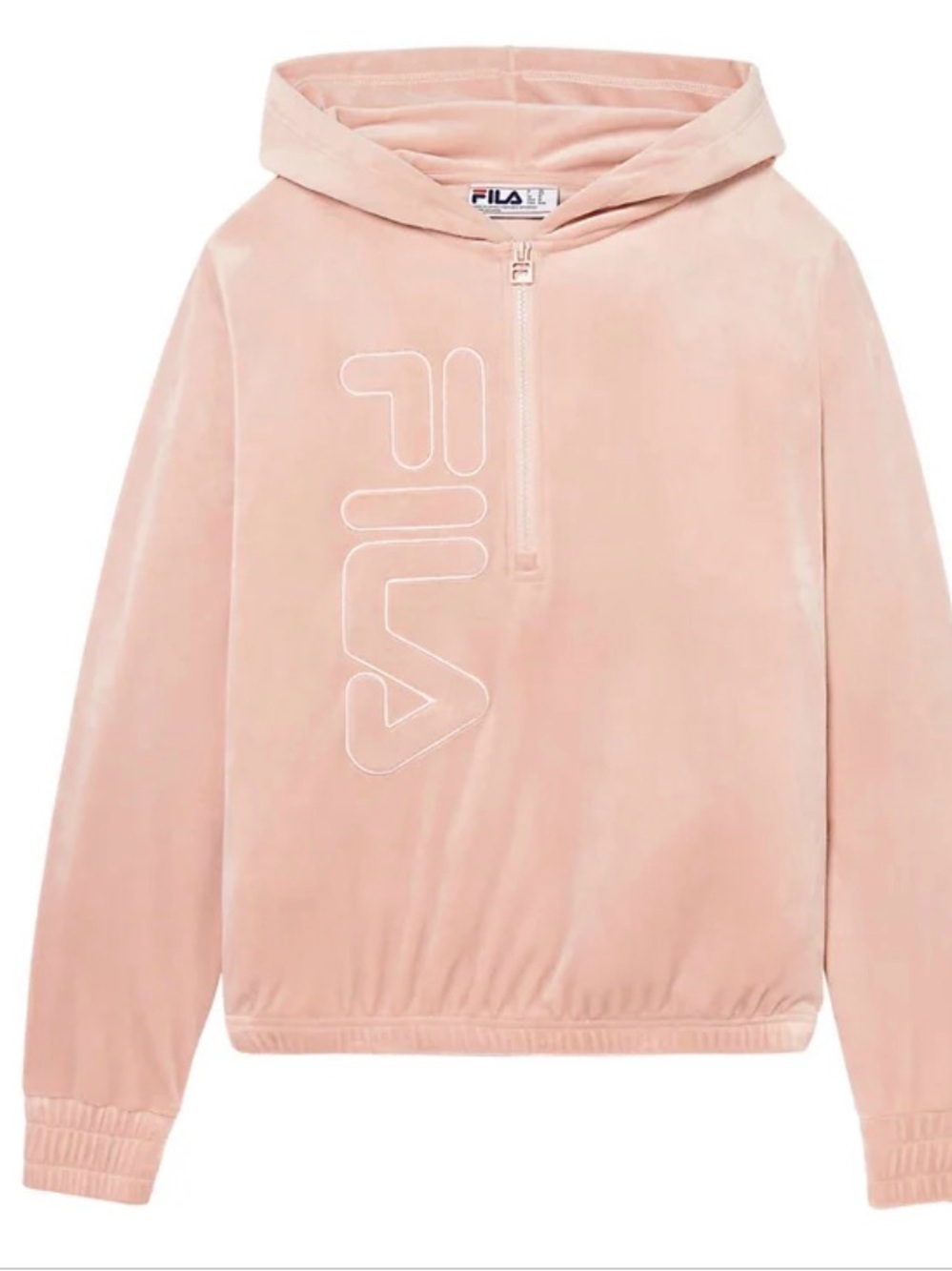 FILA Misty Rose Velour Quarter Zip Hoodie Sweatshirt Women's Large L Pink Y2K